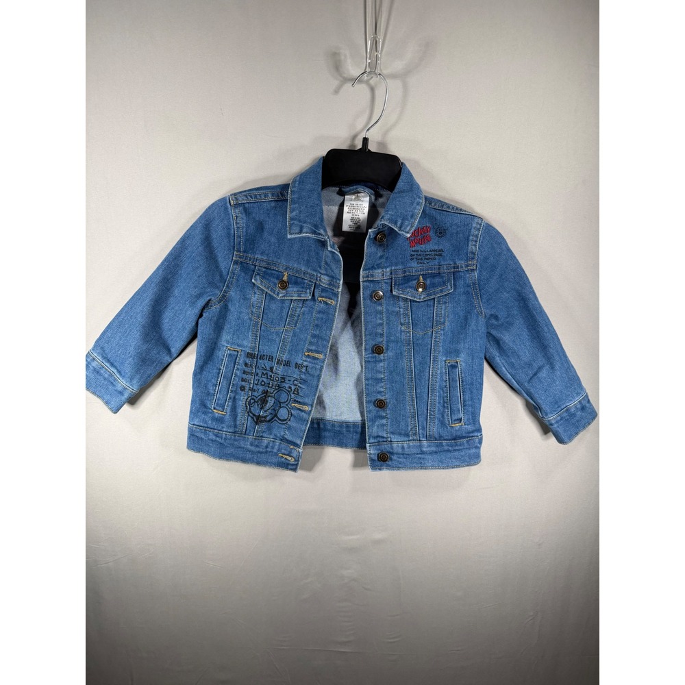 Disney Mickey Mouse Kids Denim Jacket Blue Sketch Graphic Embroidered Size 3